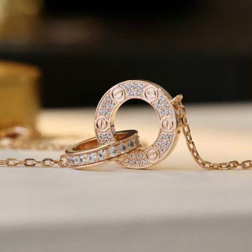 [Plus&Max]LOVE 7.6MM NECKLACE ROSE GOLD AND SILVER  FULL DIAMOND