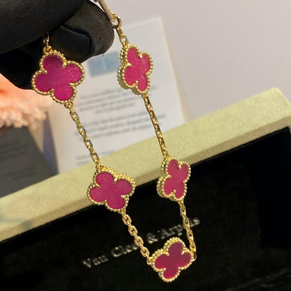 [Plus&Max]NEW CLOVER 5 MOTIFS PINK ENAMEL BRACELET