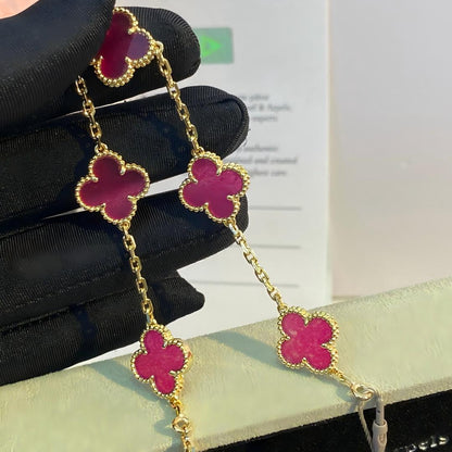 [Plus&Max]NEW CLOVER 5 MOTIFS PINK ENAMEL BRACELET