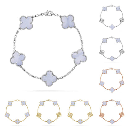 [Plus&Max]LUCKY CLOVER 5-MOTIF BRACELET - PURPLE CHALCEDONY COLLECTION