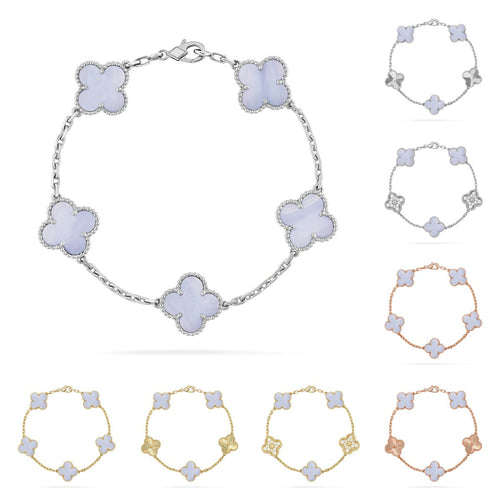 [Plus&Max]LUCKY CLOVER 5-MOTIF BRACELET - PURPLE CHALCEDONY COLLECTION