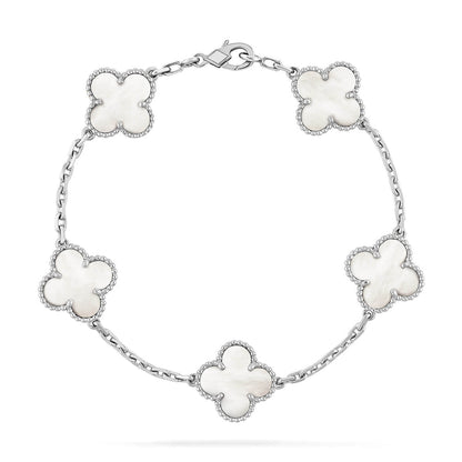 [Plus&Max]LUCKY CLOVER 5-MOTIF BRACELET - WHITE MOTHER-OF-PEARL COLLECTION