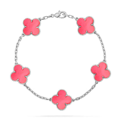 [Plus&Max]LUCKY CLOVER 5-MOTIF BRACELET - PINK MOTHER-OF-PEARL COLLECTION