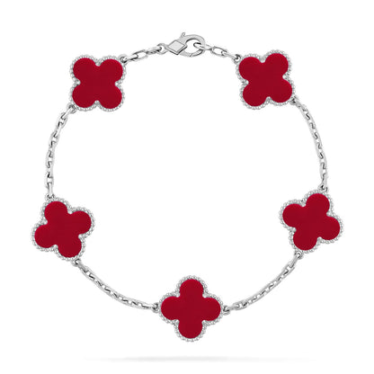 [Plus&Max]LUCKY CLOVER 5-MOTIF BRACELET - RED CARNELIAN COLLECTION