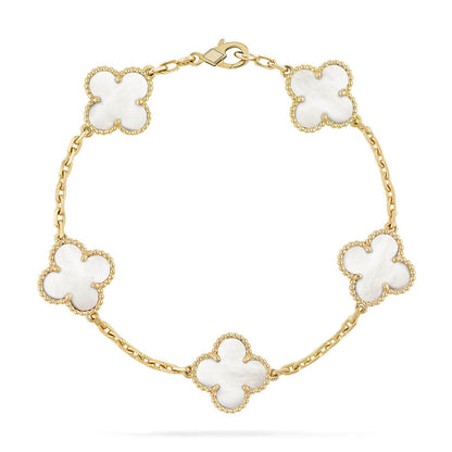 [Plus&Max]LUCKY CLOVER 5-MOTIF BRACELET - WHITE MOTHER-OF-PEARL COLLECTION