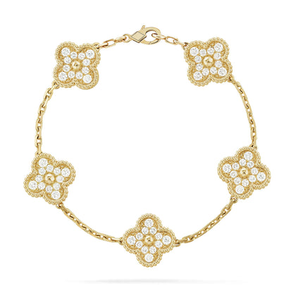 [Plus&Max]LUCKY CLOVER 5-MOTIF BRACELET - FULL-DIAMOND