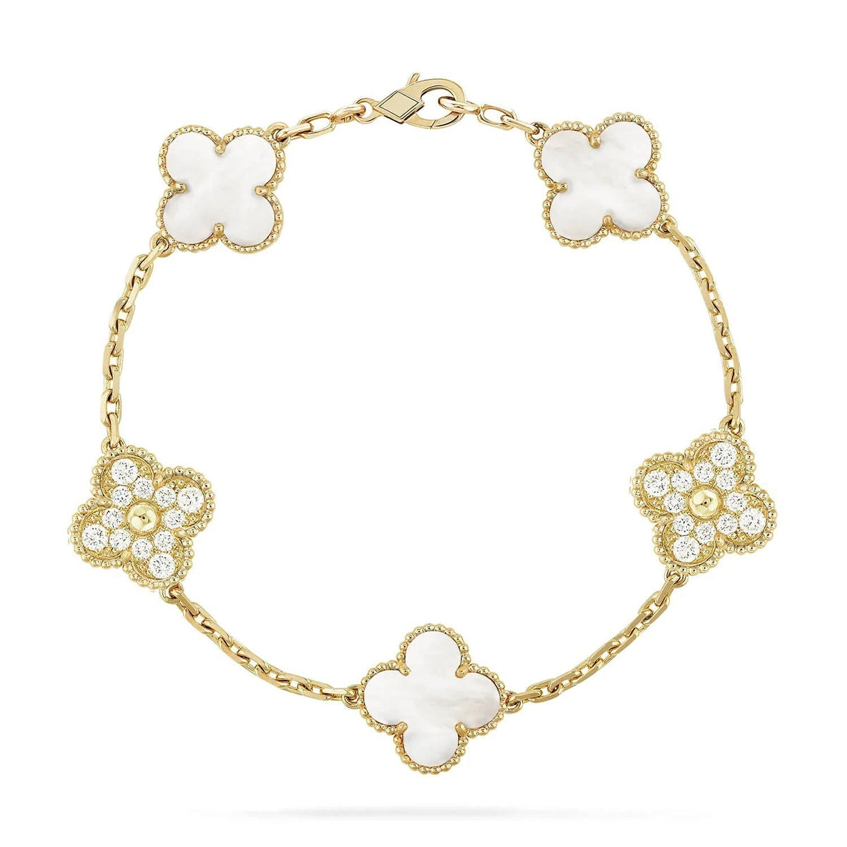 [Plus&Max]LUCKY CLOVER 5-MOTIF BRACELET - WHITE MOTHER-OF-PEARL COLLECTION