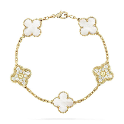 [Plus&Max]LUCKY CLOVER 5-MOTIF BRACELET - WHITE MOTHER-OF-PEARL COLLECTION