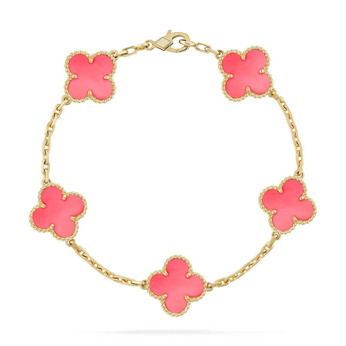 [Plus&Max]LUCKY CLOVER 5-MOTIF BRACELET - PINK MOTHER-OF-PEARL COLLECTION