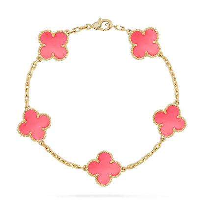 [Plus&Max]LUCKY CLOVER 5-MOTIF BRACELET - PINK MOTHER-OF-PEARL COLLECTION