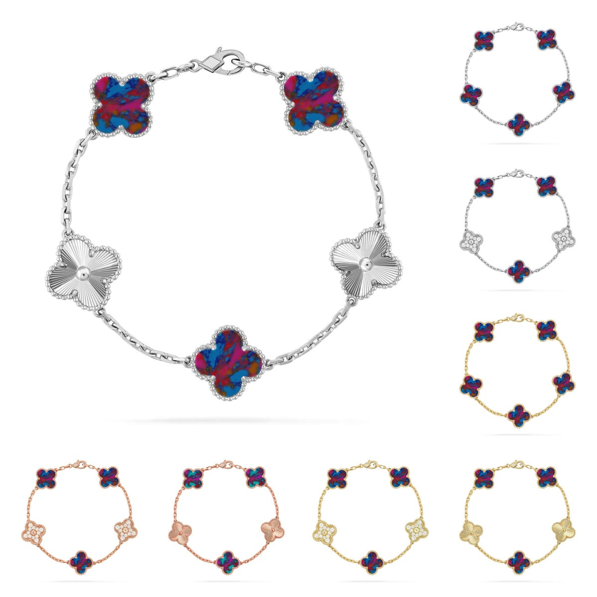 [Plus&Max]LUCKY CLOVER 5-MOTIF BRACELET - MULTI-GEM COLLECTION