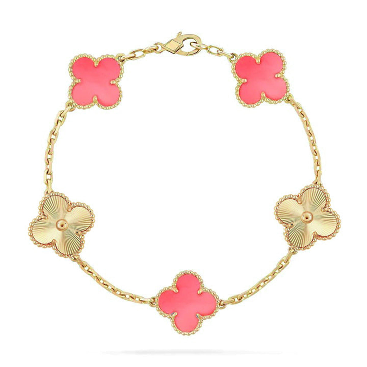 [Plus&Max]LUCKY CLOVER 5-MOTIF BRACELET - PINK MOTHER-OF-PEARL COLLECTION