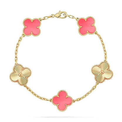[Plus&Max]LUCKY CLOVER 5-MOTIF BRACELET - PINK MOTHER-OF-PEARL COLLECTION