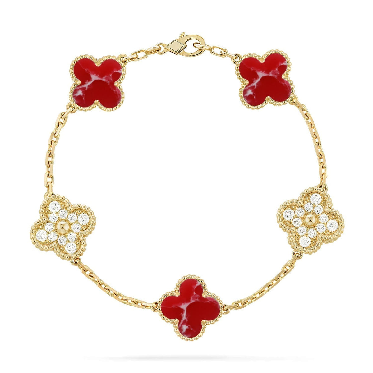 [Plus&Max]LUCKY CLOVER 5-MOTIF BRACELET - RED LARIMAR COLLECTION