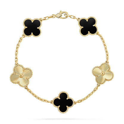 [Plus&Max]LUCKY CLOVER 5-MOTIF BRACELET - BLACK OXNY COLLECTION