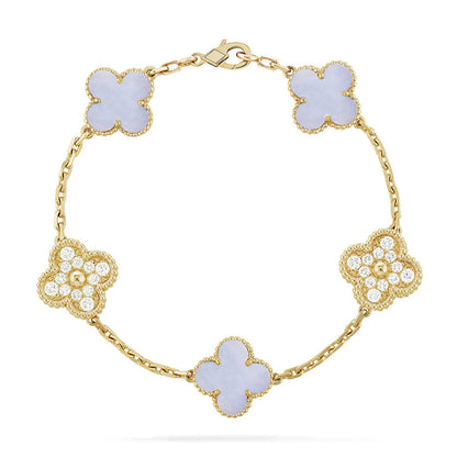 [Plus&Max]LUCKY CLOVER 5-MOTIF BRACELET - PURPLE CHALCEDONY COLLECTION