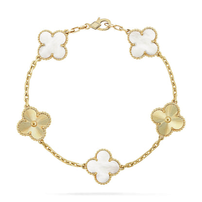 [Plus&Max]LUCKY CLOVER 5-MOTIF BRACELET - WHITE MOTHER-OF-PEARL COLLECTION