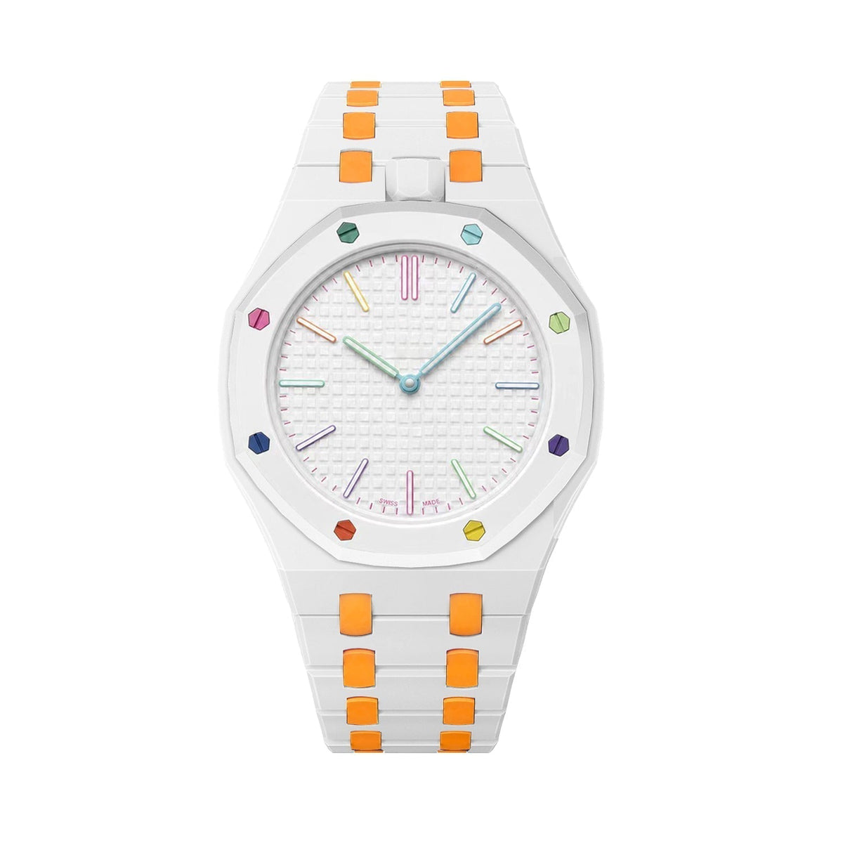 [Plus&Max]OAK POP EXCLUSIVE WHITE AND ORANGE BIOCERAMIC STRAP