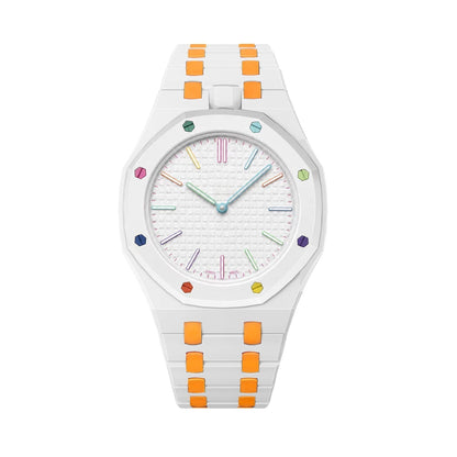 [Plus&Max]OAK POP EXCLUSIVE WHITE AND ORANGE BIOCERAMIC STRAP