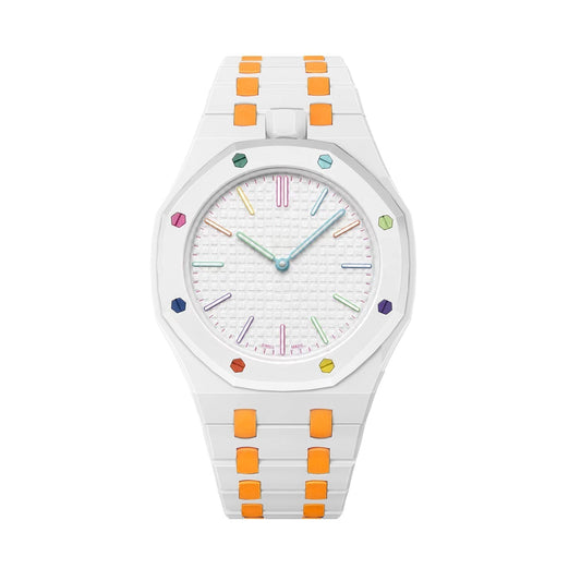 [Plus&Max]OAK POP EXCLUSIVE WHITE AND ORANGE BIOCERAMIC STRAP
