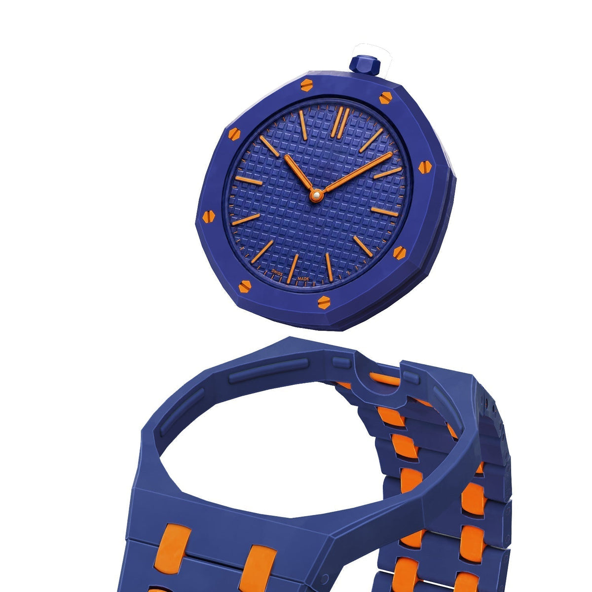 [Plus&Max]OAK POP EXCLUSIVE DARK BLUE AND ORANGE BIOCERAMIC STRAP