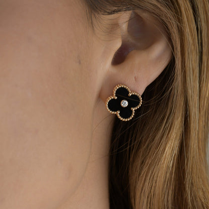 [Plus&Max]CLOVER MEDIUM 1 MOTIFS ONYX DIAMOND EARRINGS