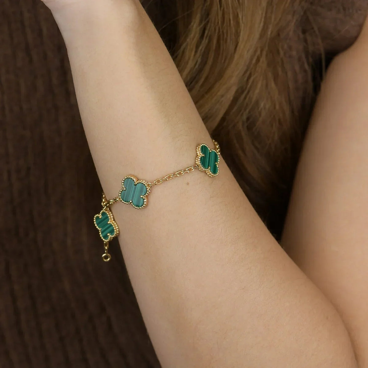 [Plus&Max]LUCKY CLOVER 5-MOTIF BRACELET - MALACHITE COLLECTION