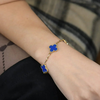 [Plus&Max]LUCKY CLOVER 5-MOTIF BRACELET - BLUE AGATE COLLECTION