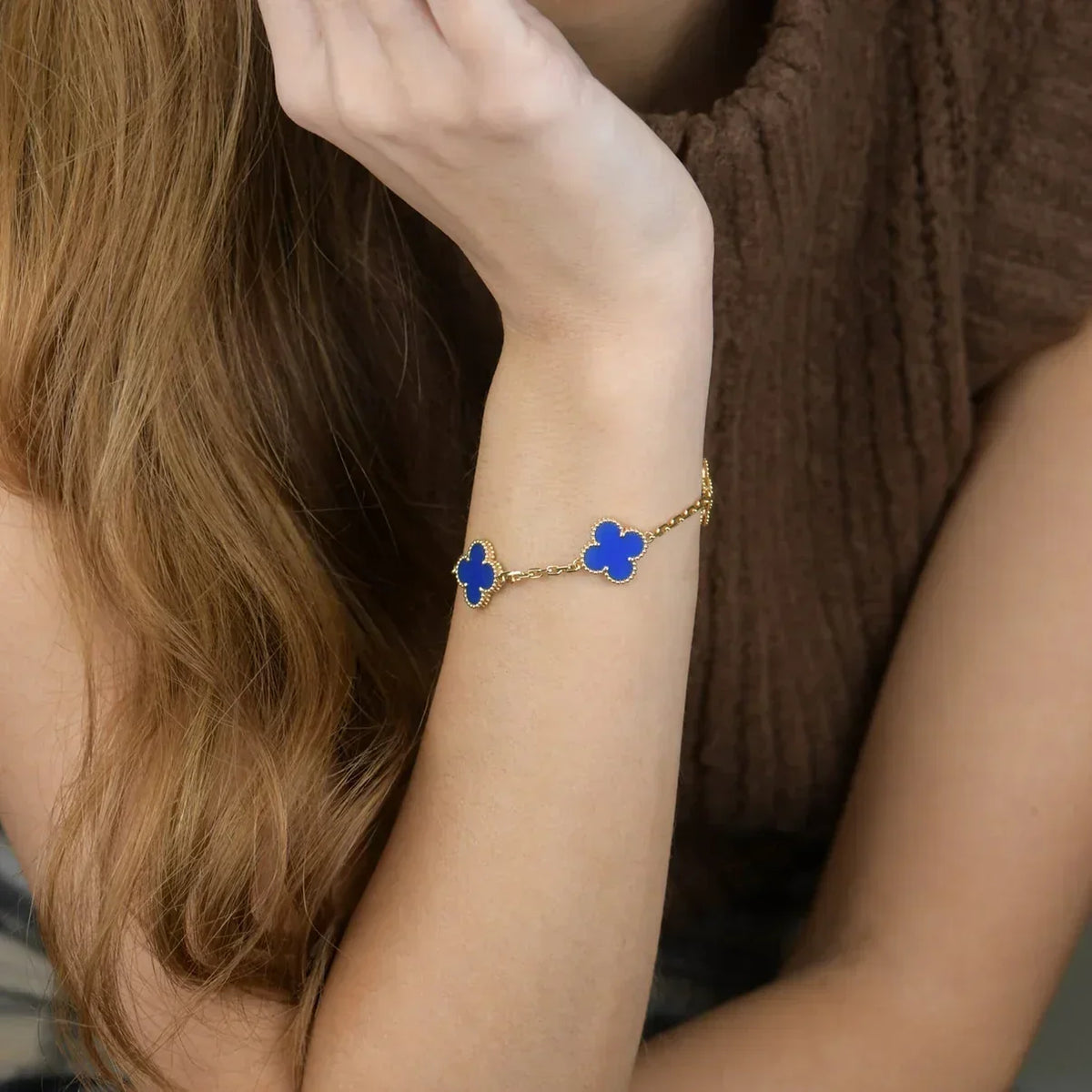 [Plus&Max]LUCKY CLOVER 5-MOTIF BRACELET - BLUE AGATE COLLECTION