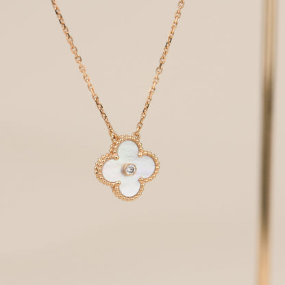 [Plus&Max]CLOVER 15MM DIAMOND WHITE FRITILLARIA NECKLACE