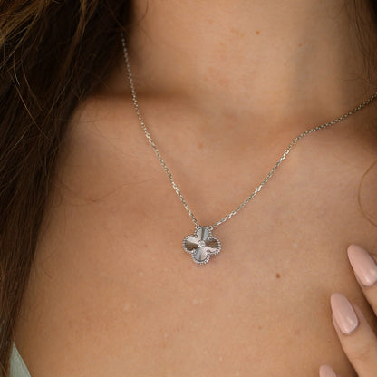 [Plus&Max]CLOVER  15MM DIAMOND LASER NECKLACE SILVER