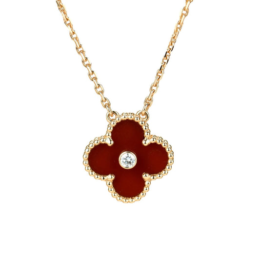 [Plus&Max]CLOVER 15MM DIAMOND CARNELIAN NECKLACE