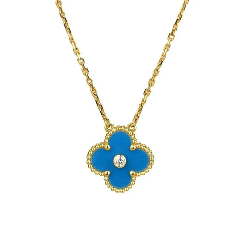[Plus&Max]CLOVER 15MM DIAMOND AND BLUE AGATE NECKLACE
