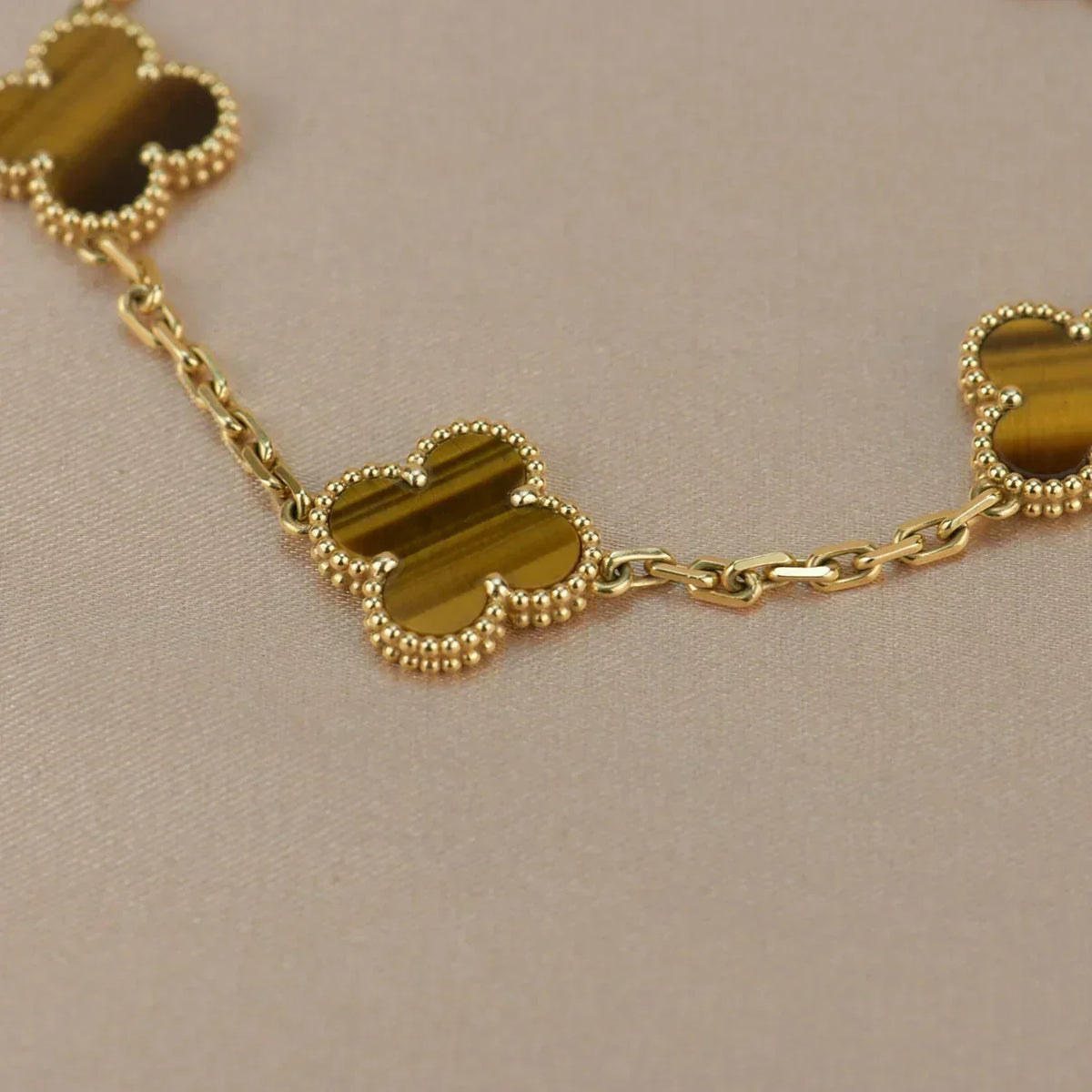 [Plus&Max]LUCKY CLOVER 5-MOTIF BRACELET -  TIGER’S EYE COLLECTION