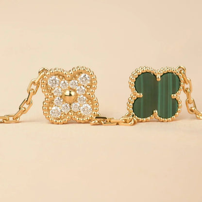 [Plus&Max]LUCKY CLOVER 5-MOTIF BRACELET - MALACHITE COLLECTION