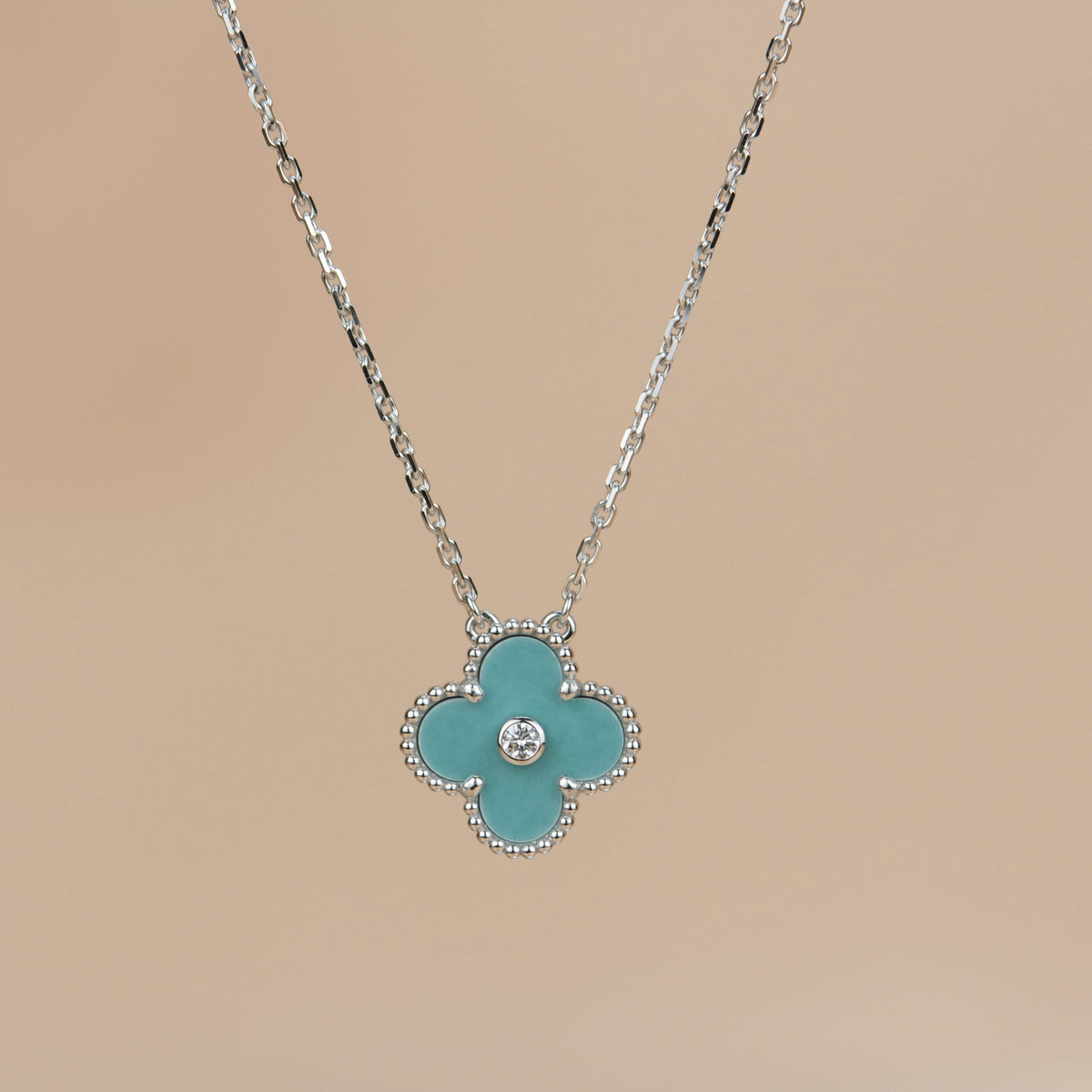 [Plus&Max]CLOVER 15MM DIAMOND SVRES PORCELAIN  NECKLACE SILVER