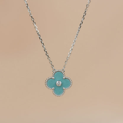 [Plus&Max]CLOVER 15MM DIAMOND SVRES PORCELAIN  NECKLACE SILVER