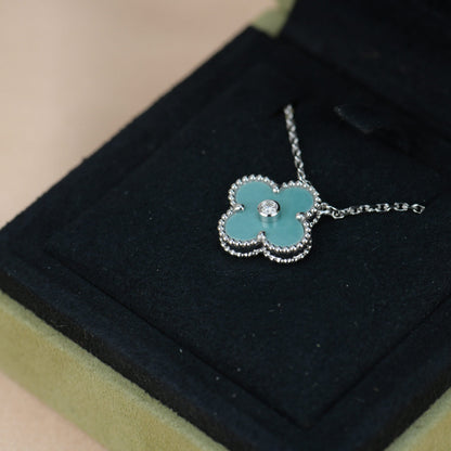[Plus&Max]CLOVER 15MM DIAMOND SVRES PORCELAIN  NECKLACE SILVER