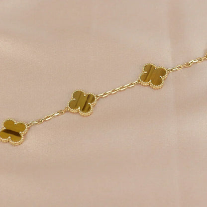 [Plus&Max]LUCKY CLOVER 5-MOTIF BRACELET -  TIGER’S EYE COLLECTION
