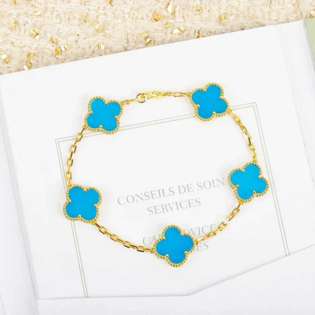 [Plus&Max]LUCKY CLOVER 5-MOTIF BRACELET - TURQUOISE COLLECTION
