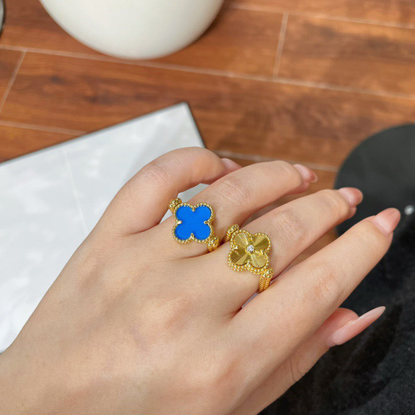 [Plus&Max]CLOVER RIVERSIBLE BLUE AGATE RING