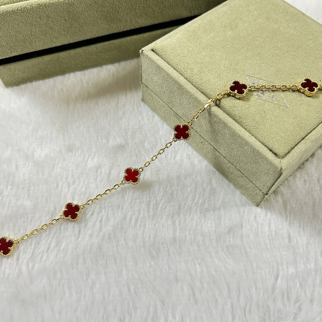 [Plus&Max]CLOVER 6 MOTIF RED AGATE BRACELET