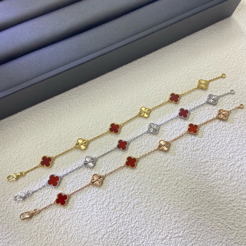[Plus&Max]CLOVER 6 MOTIF RED AGATE LASER BRACELET