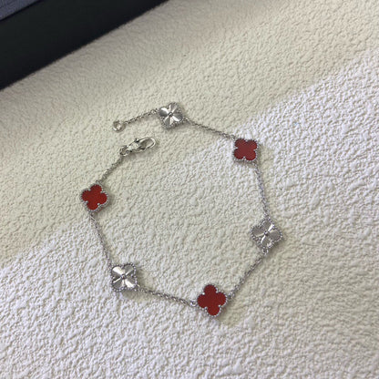 [Plus&Max]CLOVER 6 MOTIF RED AGATE LASER BRACELET