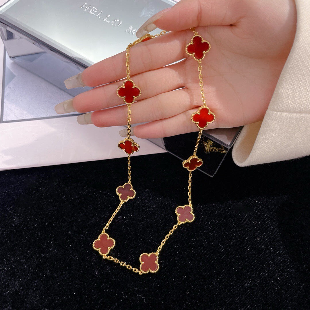 [Plus&Max]CLOVER 10 MOTIFS CARNELIAN NECKLACE