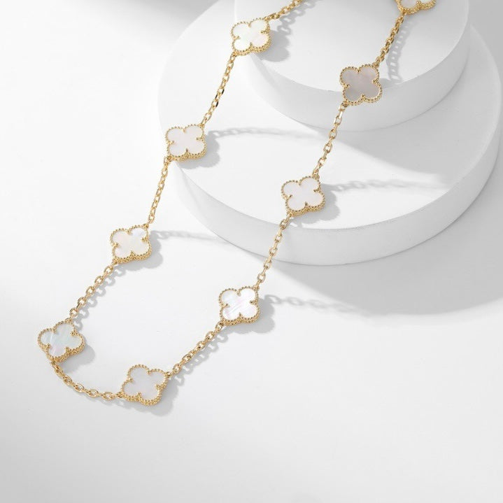 [Plus&Max]CLOVER 10 MOTIFS WHITE MOTHER OF PEARL NECKLACE