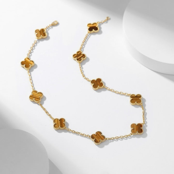 [Plus&Max]CLOVER 10 MOTIFS TIGER EYE NECKLACE