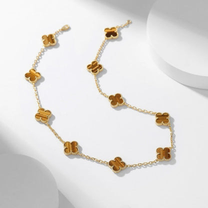 [Plus&Max]CLOVER 10 MOTIFS TIGER EYE NECKLACE