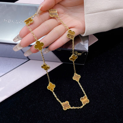 [Plus&Max]CLOVER 10 MOTIFS TIGER EYE NECKLACE