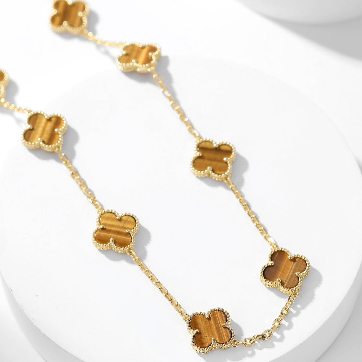 [Plus&Max]CLOVER 10 MOTIFS TIGER EYE NECKLACE